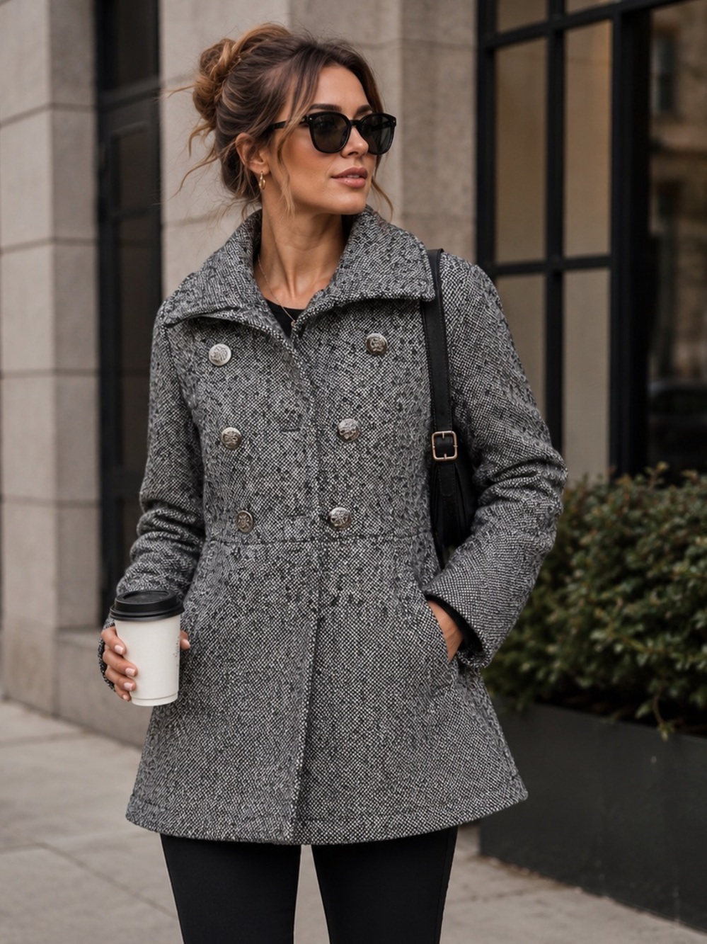 GUESS Wool-Blend Tweed Double Breasted Coat Size Medium